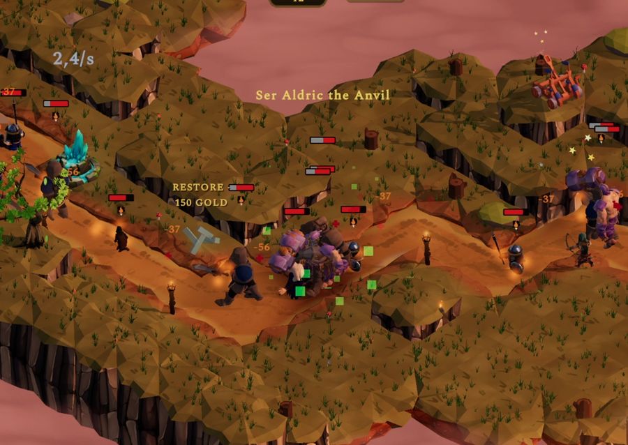 Ser Aldric the Anvil leads a wave along a cliffside path