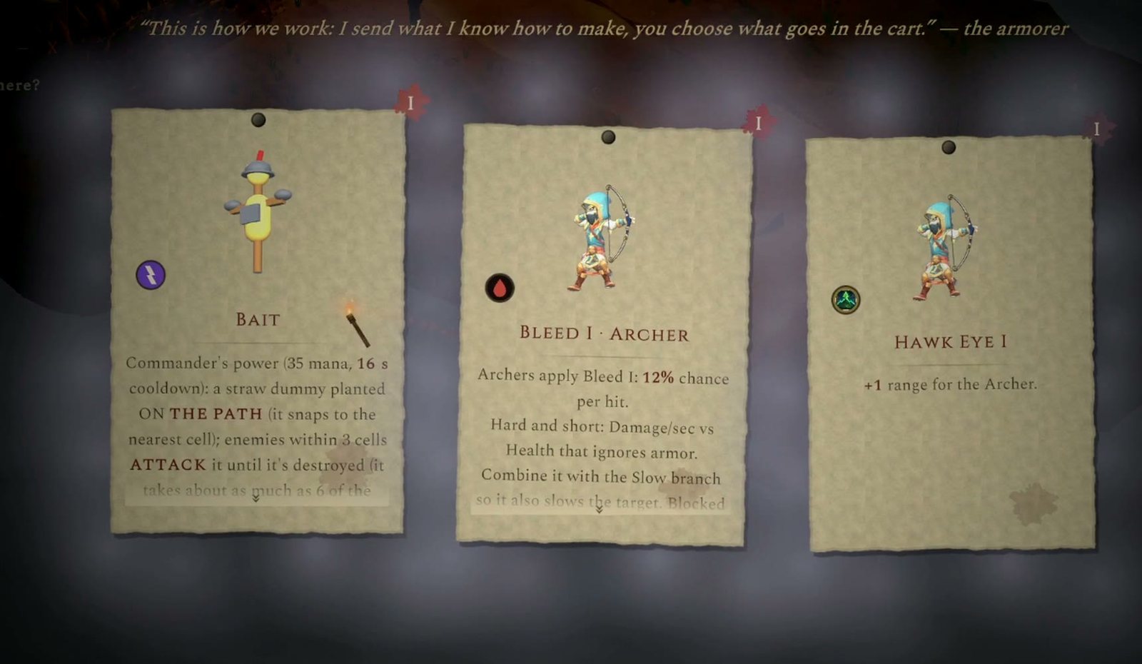 Cards from the armorer between waves